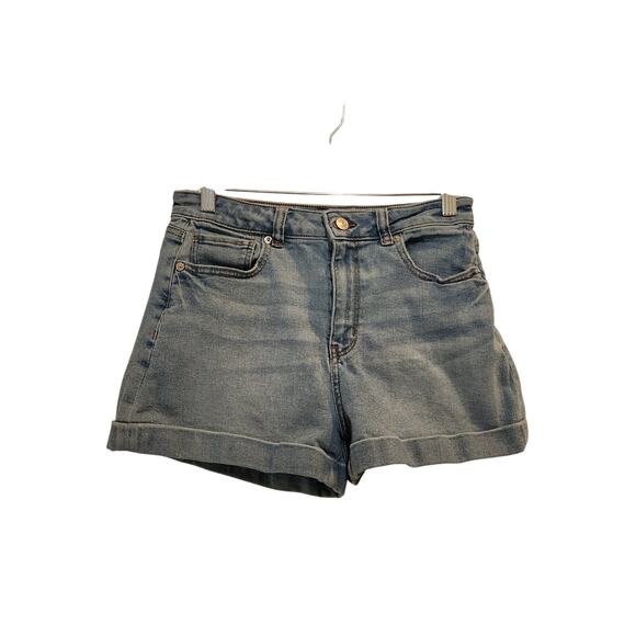 American Eagle Stretch Denim Cuffed Mom Jean Shorts Blue Casual Summer Size 4 - Picture 1 of 8
